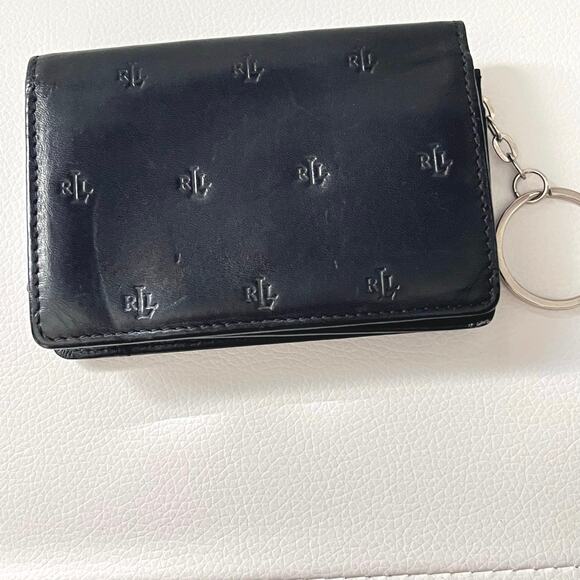Ralph Lauren Black Embossed Leather Card Wallet with Keyring - Picture 1 of 10